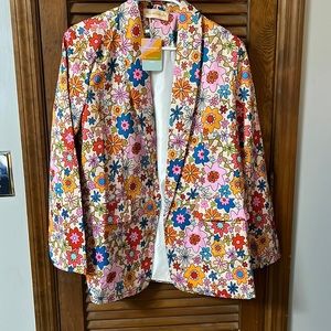 Women’s floral blazer NWT XL pink orange and blue flowers front pockets